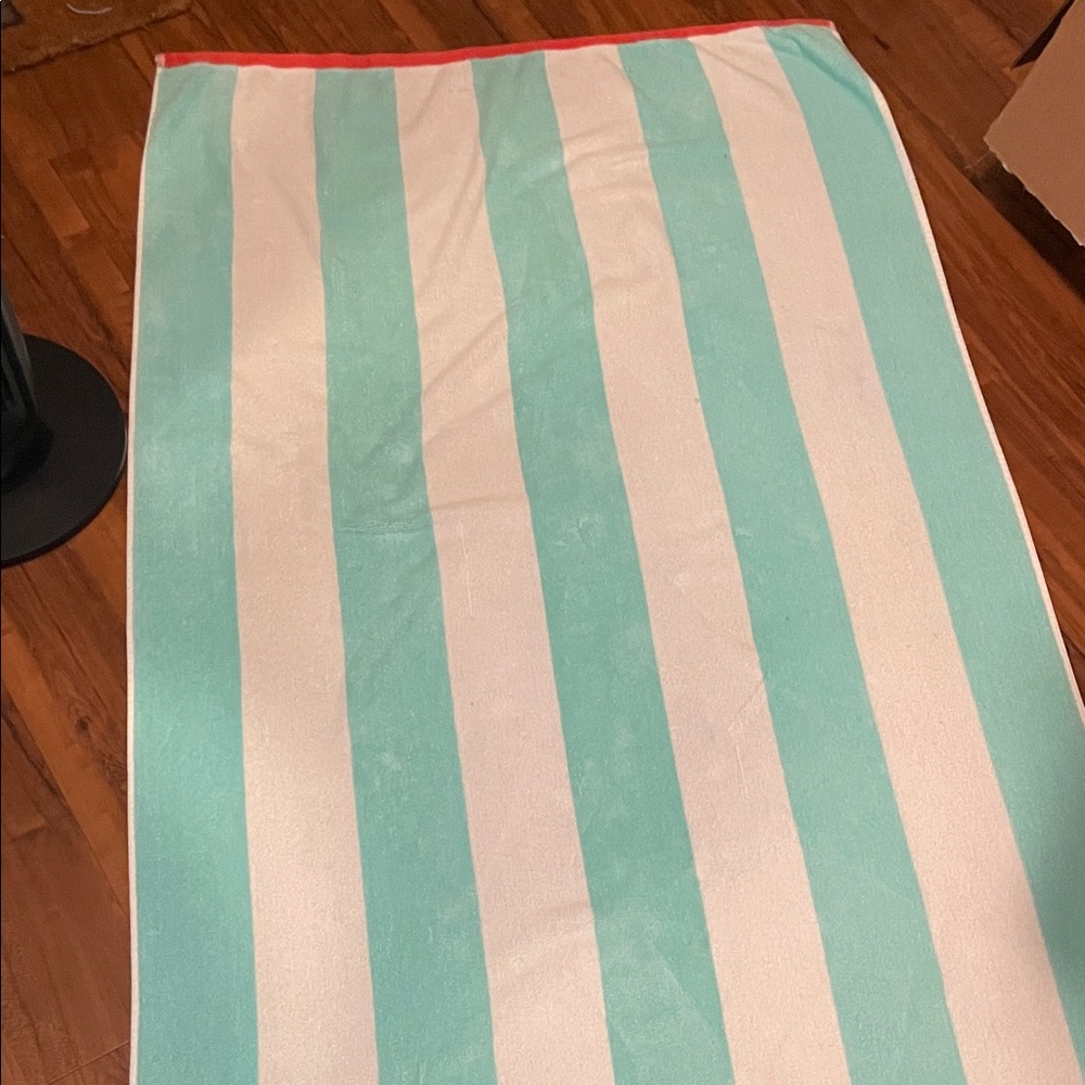 Striped Beach Towel - Aqua and White